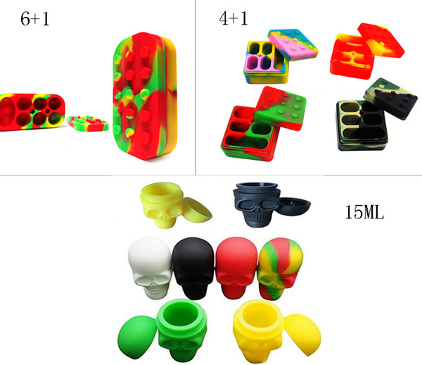 Non-stick Silicone Containers 4in1 For Wax 15ml 6+1 Skull Silicone Oil Container FDA Food Grade Silicone Dab Wax 26ml Container Jars
