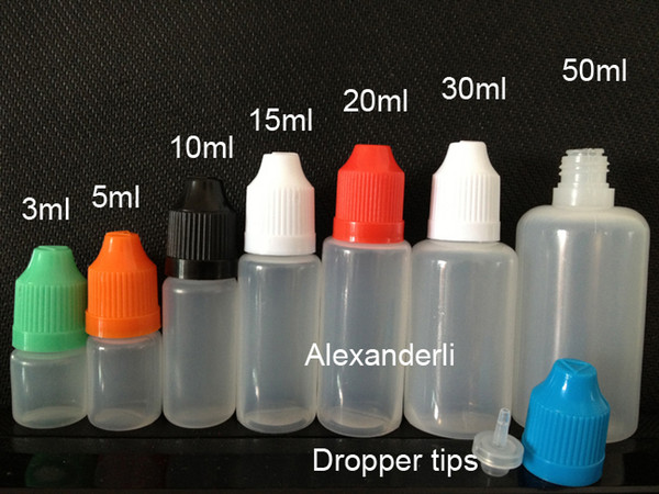 Cheap PE Dropper Bottles 3ml 5ml 10ml 15ml 20ml 30ml 50ml Needle Bottle with Color Childproof Cap Sharp Dropper Tip Plastic Eliquid Bottle