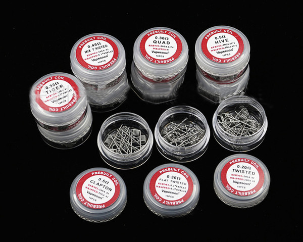 Fused Clapton Coils Flat Twisted Wire Hive Premade Wrap Wires Alien Mix Twisted Quad Tiger 9Different Heating Resistanc For Ecig Tanks