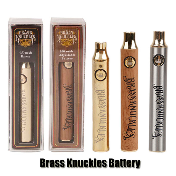 Brass Knuckles Battery 650mAh Good 900mAh Wood SS Vape Pen Preheat VV Variable Voltage Battery For 510 Kingpen Thick Oil Cartridge Tank