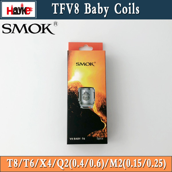 Original Smok TFV8 Baby Coil Head V8 Baby T8 T6 X4 Q2 0.4ohm 0.6ohm M2 0.15ohm 0.25ohm Core Replacment Coils 100% Authentic SmokTech