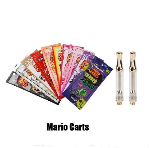 Newest MARIO CARTS CARTRIDGE with New Engraving Ceter Tube 1.0ml Ceramic Coil 1.9-2.1 ohm Gold Vape pens 510 Thread AC1003 Tank dank vapes