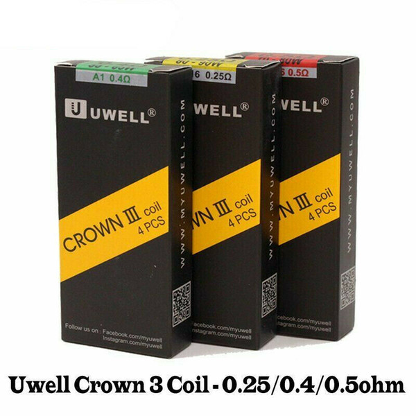 4Pcs Uwell Crown 3 III Coil 0.25 / 0.4 / 0.5ohm Top quality Uwell Crown 3 Coil Head Replacement Crown III Tank Coils 0.25ohm