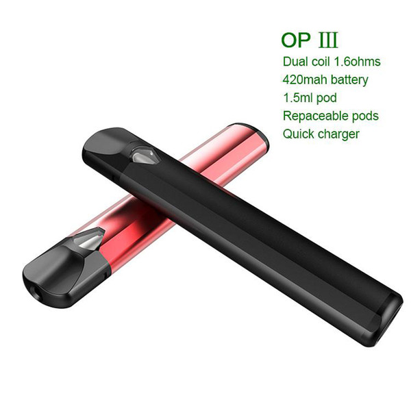 100% original OP3 Starter Kit 420mAh Battery For Wax Thick Oil Portable flat Vape Pods pen ecig Kit disposable vape pen DHL Free