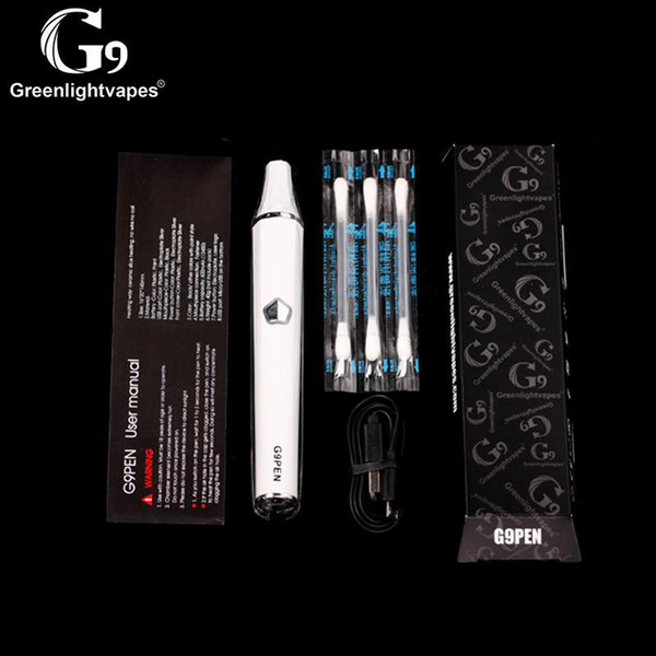 Authentic GreenlightVapes G9pen Portable Wax Pen Vaporizer Starter Kit Ceramic Chamber White color Coilless 600mah Vapor Vape Best quality