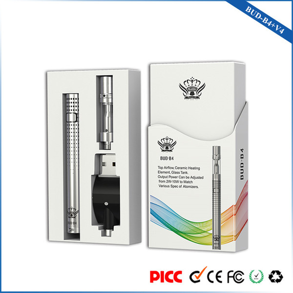 Newest Bud B4 battery V4 vape cartridge Vape Pen Starter Kit Ceramic coil 510 atomizer the first power-adjustment battery 290mAH wholesale