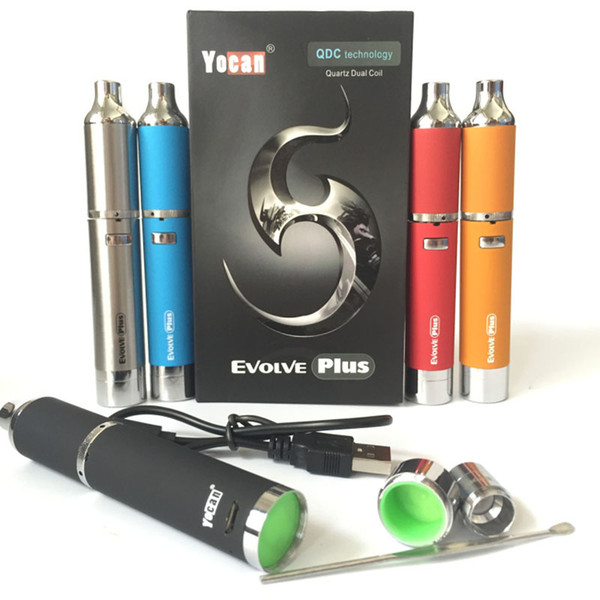 100% Authentic Yocan Evolve Plus Kit E Cigarettes 1100mAh Quartz Dual Coil Experience True Taste Wax Vaporizer Kits Built in Silicone Jar