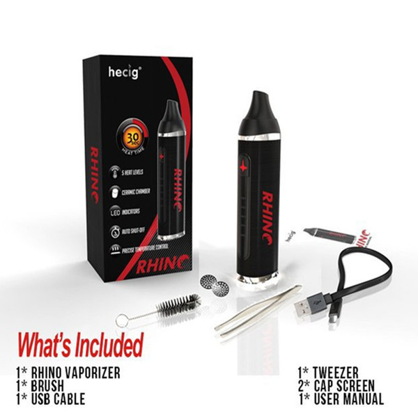 Hecig RHINO herbal vaporizer kit with 1.3ml Ceramic Chamber atomizer 2200mah vapor dry herb e cigarettes RHINO vape smoking