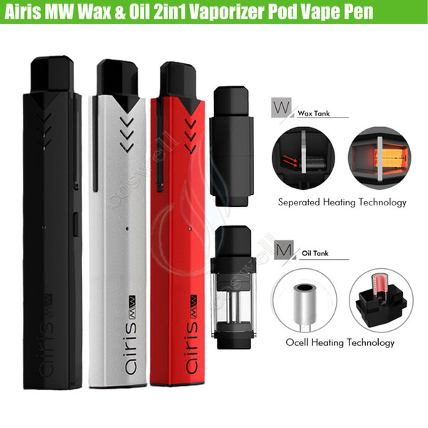 Authentic Airistech 2in1 MW Pod vape pen Airis Thick Oil & Wax OCell Coil two options tank Herbal Vaporizer 350mAh Battery e Cigarette Vapor