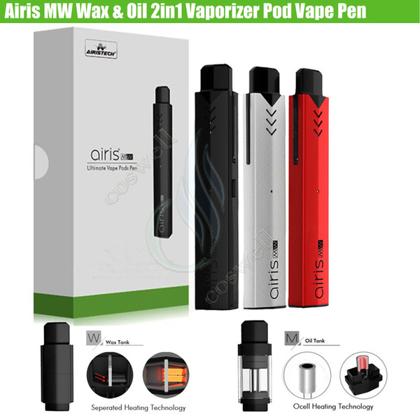 Original Airis 2in1 MW Pod vape pen airistech Thick Oil & Wax OCell Coil two options tank Herbal Vaporizers 350mAh Battery e Cigarette Vapor