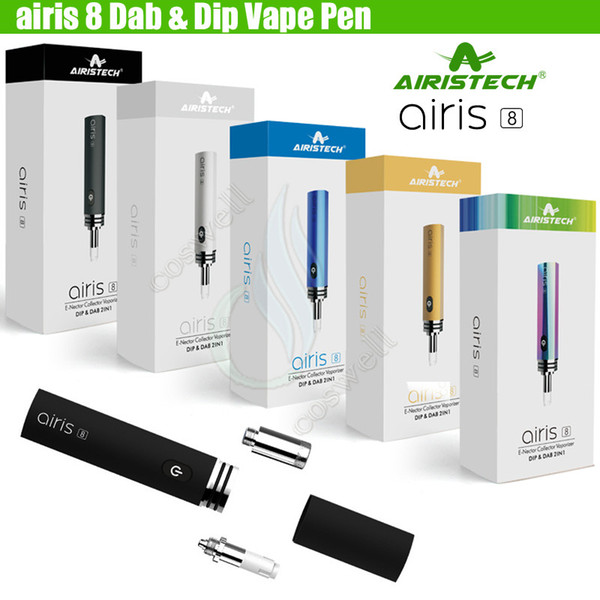 100%Original Airistech 8 Dab & Dip Vape Pen Wax Vaporizers Airis Starter Kits VV e Cigarettes Instant-heat Quartz Crystal Coil Dabber Vapors