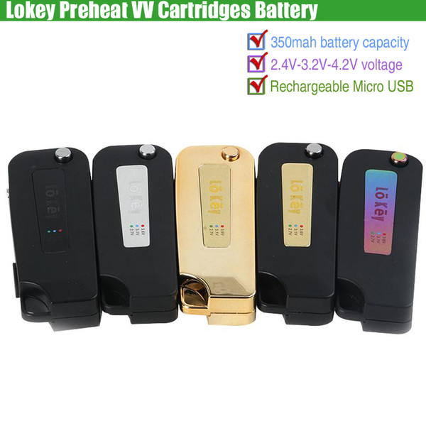 Lokey Preheat VV Cartridges Battery Lo Key 350mAh Variable Voltage Preheating Flip Vape Mod USB Charger 510 Thick Oil O Pen ecigs Vaporizers