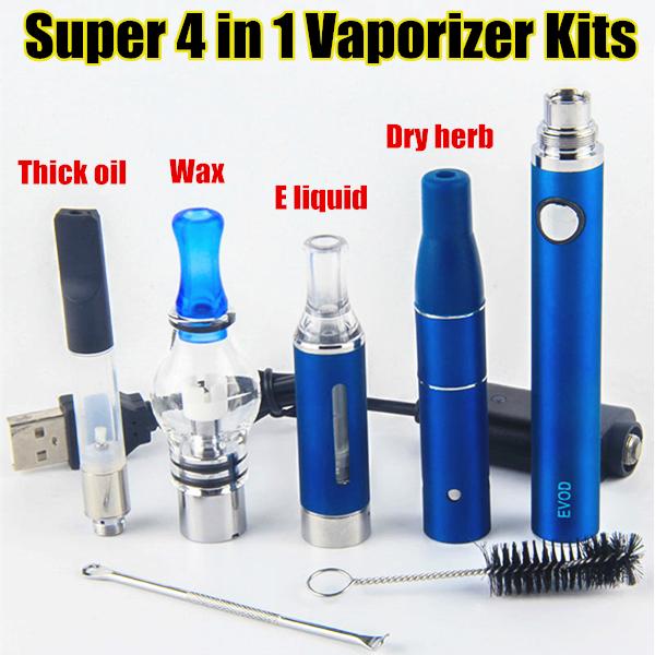 Super 4 in 1 Starter Kits eGo 510 Vape Battery EVOD Dab Pens Dry Herb Vaporizer Wax Oil Vapes UGO Passthrough CE3 Cartridges All in One Kit