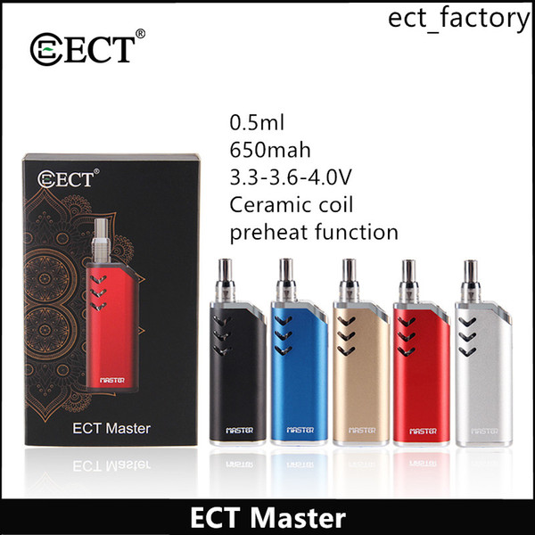 Original ECT Master E Cigarette Vape Pen Thick oil Cartridges Vaporizer 650mah VV Preheat Mod Battery Ceramic coil Atomizer Starter vapor