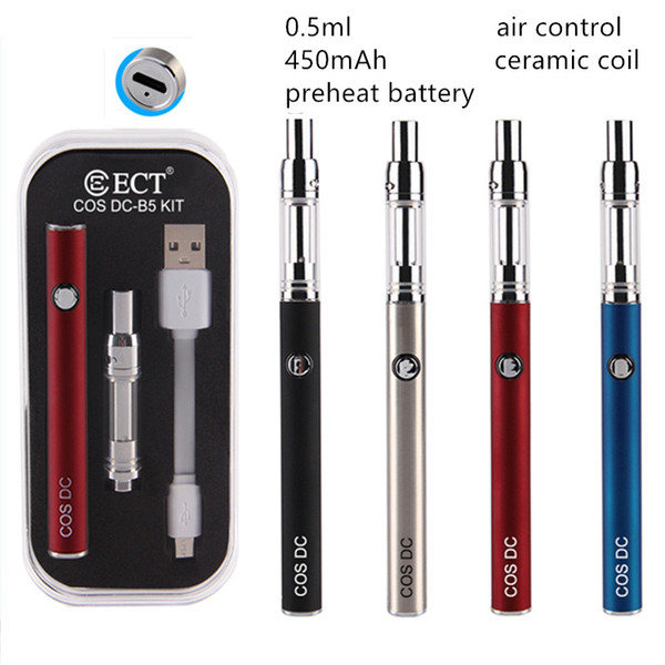 preheat battery ECT COS DC Match B5 Kit 450mah preheating battery with 0.5ml ceramic coil atomizer cartridge vape electronic cigarette