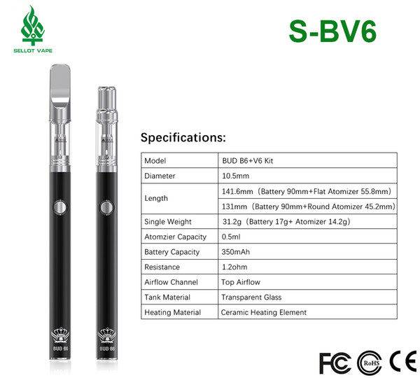 2018 disposable vaporizer pen bud b6+v6 single vape pen packing ceramic wax cartridges with 510 thread battery