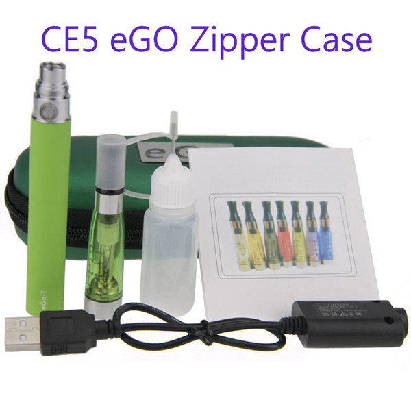 CE5 eGo-T Single Zipper Case Kit - DHL 50PCs. electronic cigarette CE5 starter Single kits with ce5 atomizer and 650 900 1100mAh ego battery