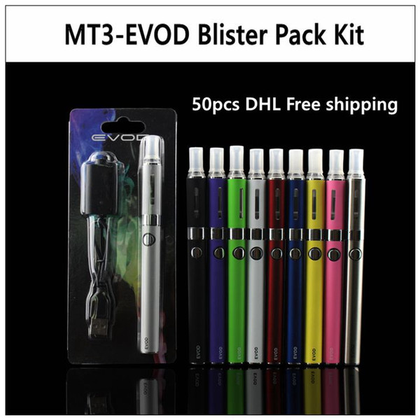 MT3-EVOD Blister Pack Kit - 50 pcs new electronic cigarette starter kit with MT3 atomizer and 650 900 1100 mAh EVOD battery vaporizer pen