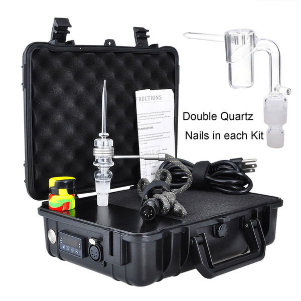 Fancier New Pelic Double Quartz Nails Electric Dab Nail Complete Kit withTemperature Controller 100w for Rig Oil Glass Bongs water pipe