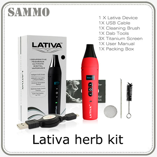 100% Original Lativa vaporizer dry herb starter kits 2200mAh Ceramic Heating Chamber OLED Electronic Cigarette Kit Herova Vape Pen 0268053-1