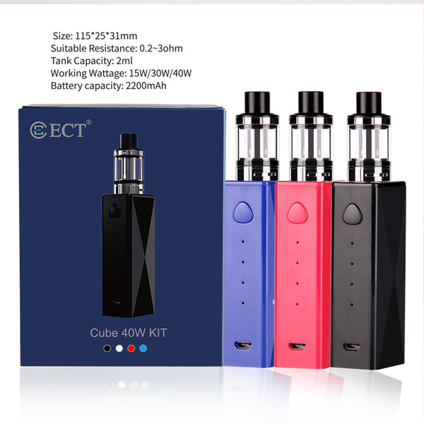 ECT Cube40W mini kit e cigarette box mod vape mod met atomizer 2.0 ml vaporizer 2200mah electronic cigarette starter kits