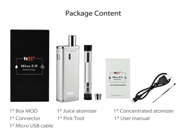 Original YOCAN Hive 2.0 Kit Dry Oil Wax Vaporizer Vape Pen Mini Built-in 650mAh Battery E-cig Vape 2 In 1 Vaporizer Kits