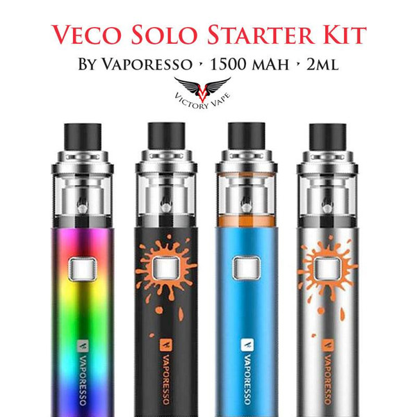 100% Original Vaporesso Veco Solo Starter Kit 1500mAh Battery 2ml Top Refilling Airflow Tank AIO Vape Pen DHL free