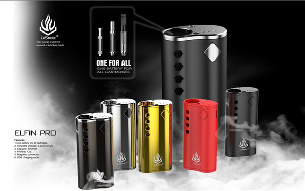 Original LVSmoke Elfin Pro Wax Vape Mod Fit Thick Oil Glass Tank Ceramic Coil Atomizer Wax Vaporizer Pen Electronic Cigarette Vape Mods