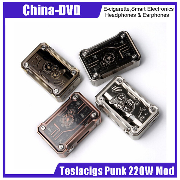 Original Teslacigs Punk 220W Box Mod Powered by dual 18650 battery for rda rba rta rdta atomizer tank 100% Authentic free shipping