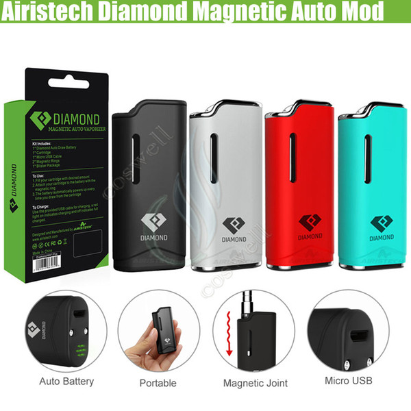 Authentic Airistech Diamond V11 Vaporizer Mod 280mAh Auto Battery Airis Vape Pen Mod Kit Air Operated CE3 O pen G2 Cartridges Tank Atomizers