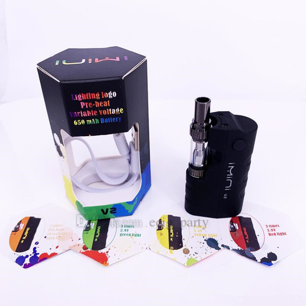 imini V2 2 Vape Cartridges Vaporizer Pen 650mAh Preheat Voltage Control Battery Box MOD Upgraded Liberty Thick Oil Tank Atomizers