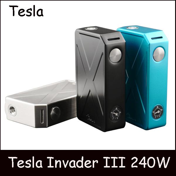 Authentic Tesla Invader III 240W Box Mod Invader 3 VV VW Dual 18650 Sub 0.1ohm Vaporizer Mod for 510 Thread SubOhm Tanks