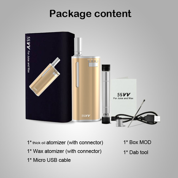 Original Mjtech 5S VV Vaporizer Starter Kits 2 In 1 650Mah Preheat Battery Wax Thick Oil Variable Voltage Box Mod Vape Kit 100% Genuine