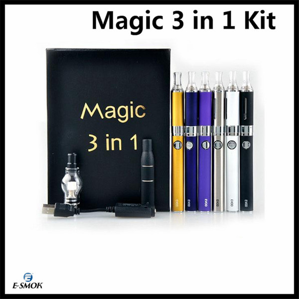 Magic 3 in 1 Wax Vaporizer Pen Kit Dry Herb electronic cigarettes with atomizer MT3 Glass atomizer EVOD Battery 650mah 900mah