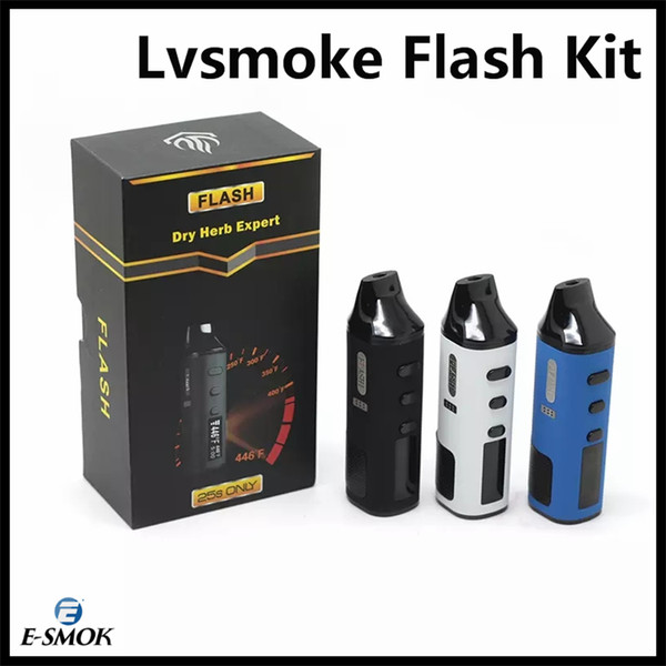 Lvsmoke Flash Vaporizer Dry Herb And Wax 2 In 1 Kit 1600mAh TC Battery LED Screen Ceramic Herbal Chamber Quartzose Wax Coils 100% Original