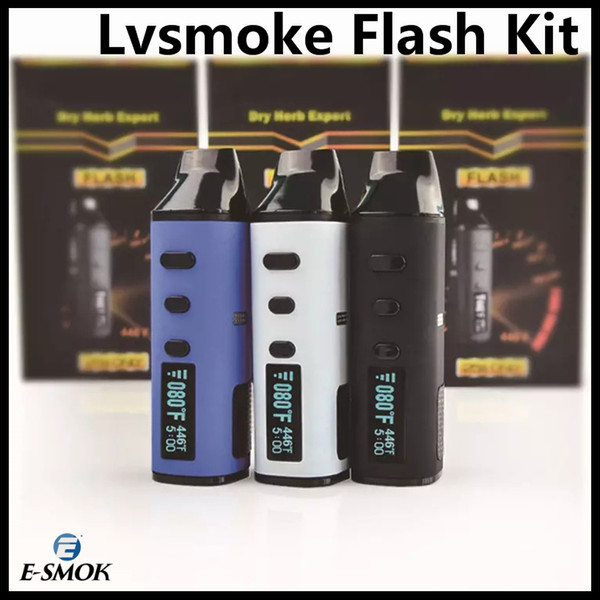 LVSmoke Flash Vaporizer Dry Herb And Wax 2 In 1 Pen Kit 1600mAh TC Battery LED Screen Ceramic Herbal Chamber Quartzose Wax Coils