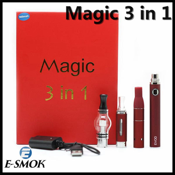 Magic 3 in 1 Wax Vaporizer Pen Kit Dry Herb Electronic Cigarettes with atomizer MT3 Glass atomizer EVOD Battery 650mah 900mah 1100mah