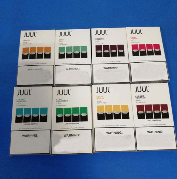 New Package 8 flavors JUUL Pods mango Cool Mint fruit medley Cool Cucumber Creme Brulee 4 pod refillable pod cartridge