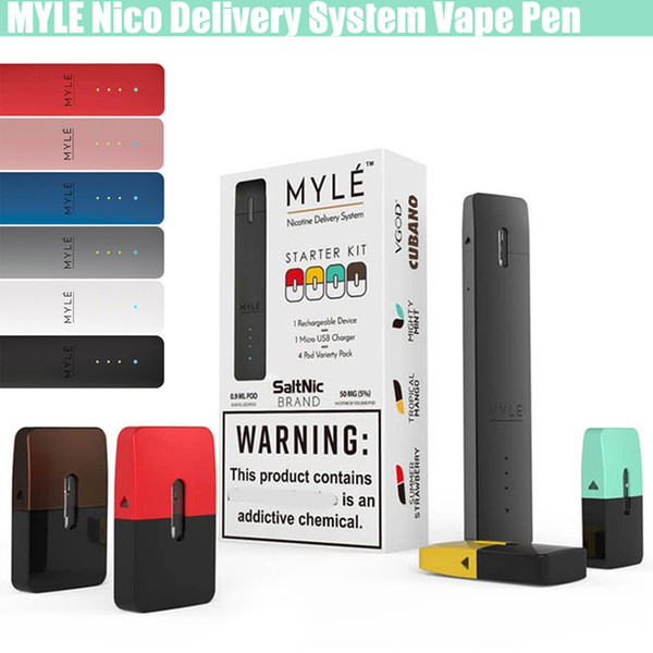 Myle SaltsNic Delivery System 0.9ml Flavor Pods Cartridges Starter Kit 240mAh Built-iBattery Disposable Portable Vape Pen e cig Vapor Device