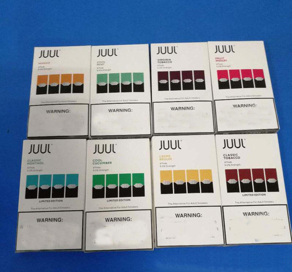 Newest Package JUUL Pods 8 flavors for juul device mango mint fruit Portable vape pen 4 pods refillable pod cartridge