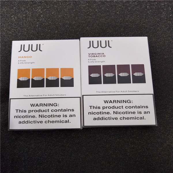 HOT SALE JUUL Pods 8 flavors mango for JUUL vaporizer vape pen kit cool mint creme cucumber 4 pods in one pack refillable cartridge