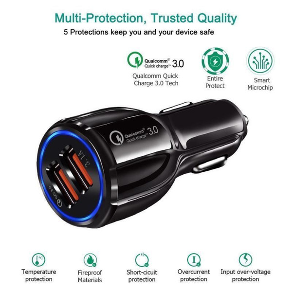 Dual Car Charger Adapter 2 USB QC3.0 36W Fast Quick Charging Certified Universal