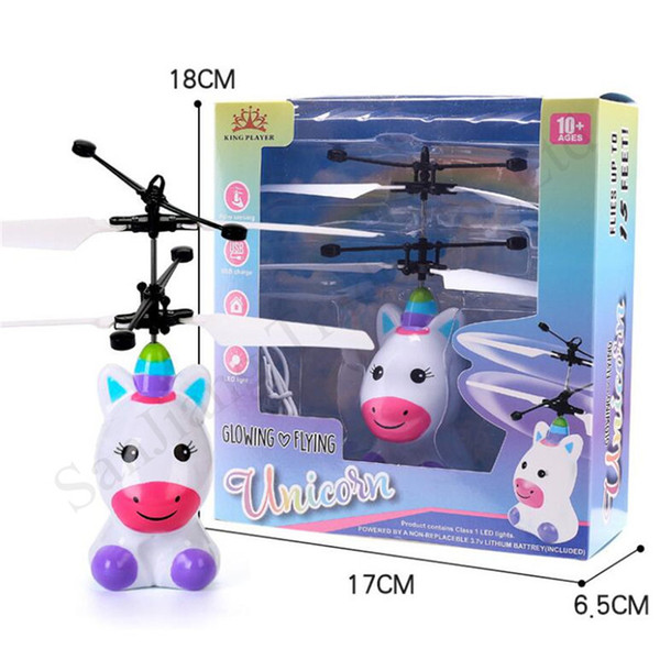 LED Unicorn Hot Dinosaur Robot RC Flying Toys Electronic Infrared Aircraft Remote Control Cartoon Helicopter Kids Birthday Xmas Gift E1304