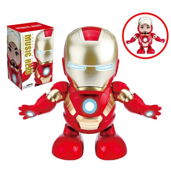 Dance Iron Man Music hero Marvel Avengers Action Figure Toy Led Flashlight With Light Sound Music Robot Iron Man Hero Electronic Toy