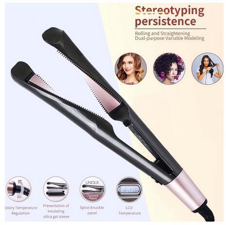 2 in 1 Twist Hair Curling & Straightening Professional Iron Hair Straightener Hair Curler Wet & Dry Flat Iron Styler free