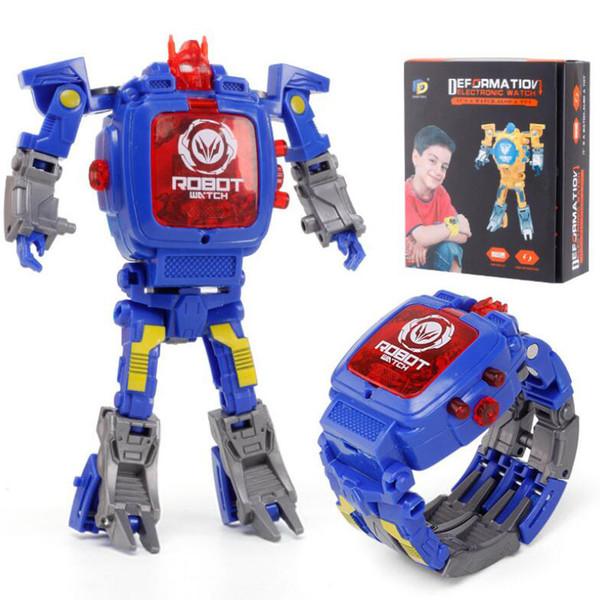 Boy Girl Robot Boy Girl Watch Child Creative Gift Deformation Watch Deformation Gold Steel Cartoon Toy Electronic Display Watch ECD020