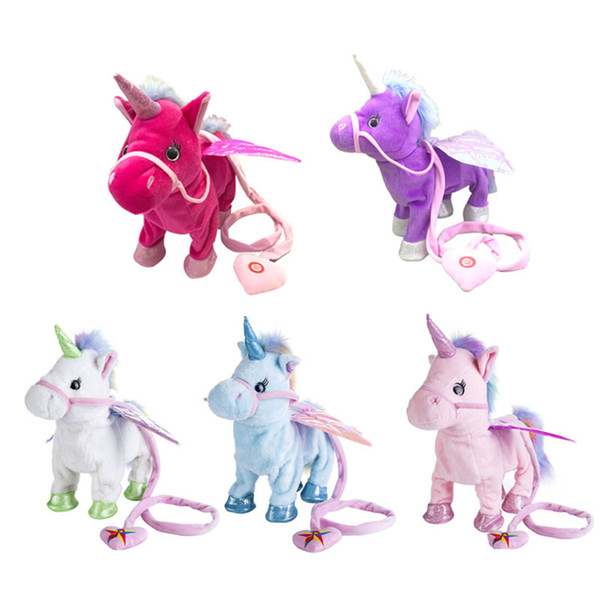 Electronic Pet Unicorn Small Pegasus Cute Plush Toys Singing Walking Musical Puppy Pet Soft Toys Durable Gift Toy Electronics Robots