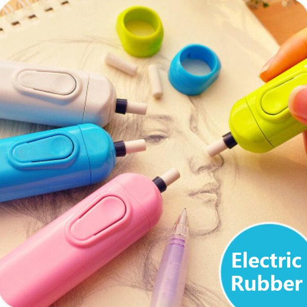 2019 Electric Eraser With Refill Cute Electronic Pencil Rubber For Kids Painting Drawing Stationery Office School Supplies 100pcs