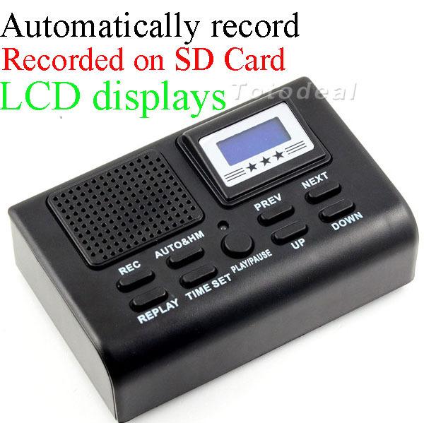 Wholesale-Mini Telephone Digital Voice Recorder Telephone Logger / Telephone Voice Monitor Blue LCD display With Clock function