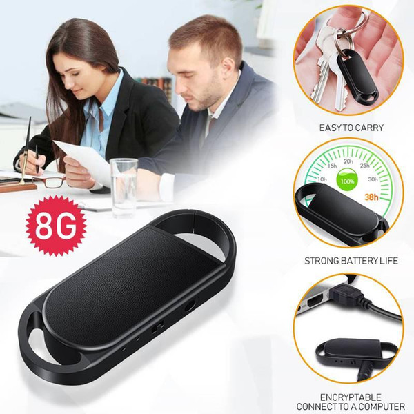 496 Hours 8GB Keychain Audio Spy Mini Voice Recorder Voice Activated Listening Black Portable